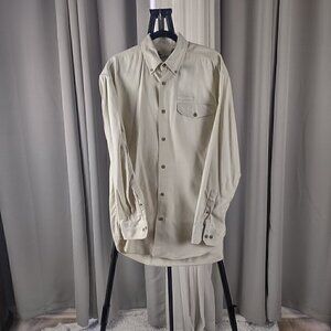 Keeler Bay Mens 100% Cotton Long Sleeve Button Down Beige Shirt Size Medium